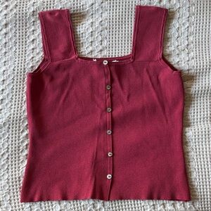 Women's Square Neck Button-Down Top - Red